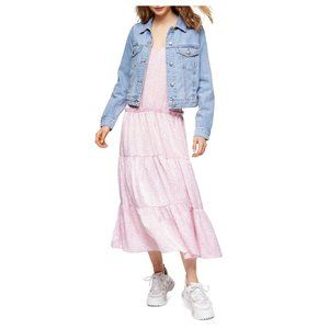 Topshop Floral Print Tiered Satin Slipdress